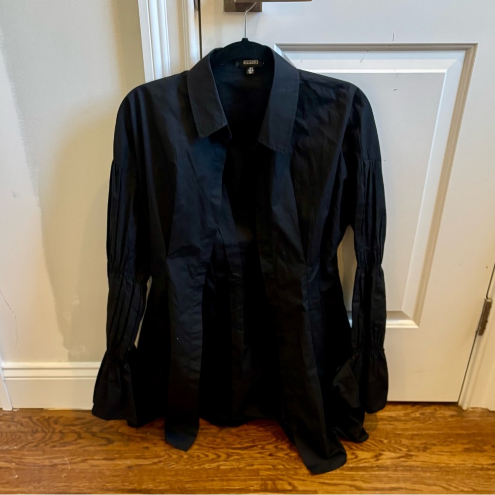NWT Misguided BUBBLE SLV SHIRT DRESS POPLIN black Sz 4